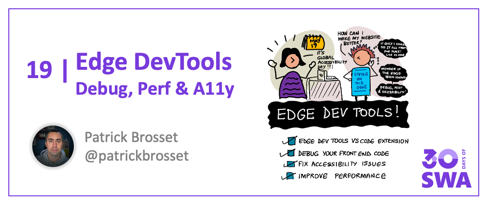 The 30DaysOfSWA illustration, showing my DevTools article title in the series