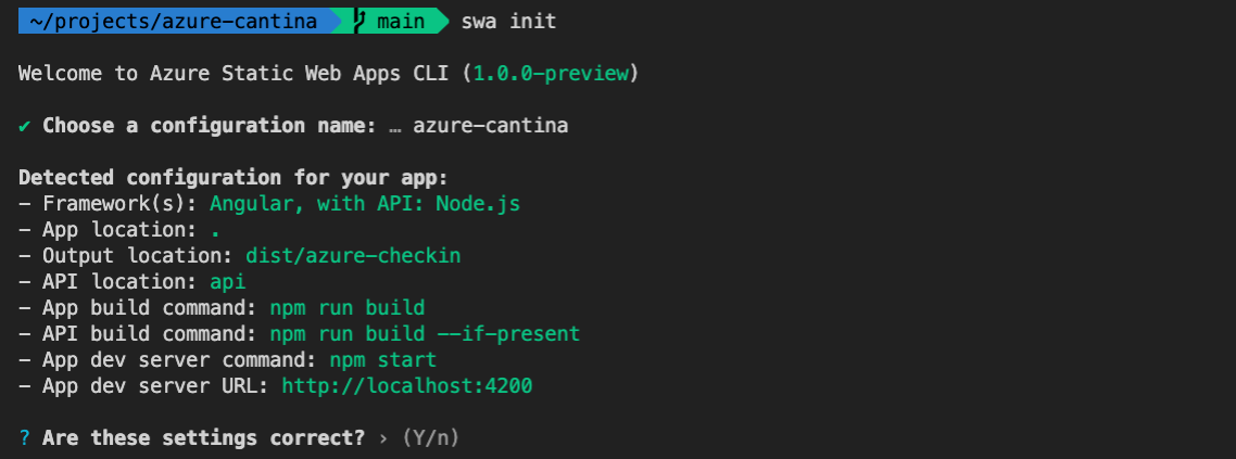 swa init command screenshot